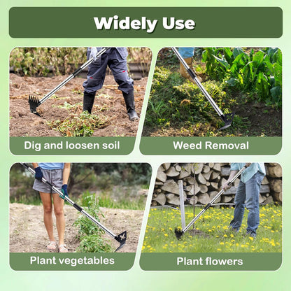 NICOFPHY Weed Puller Tool - 60" Manual Weeder & Heavy-Duty Hand Rake for Effortless Gardening