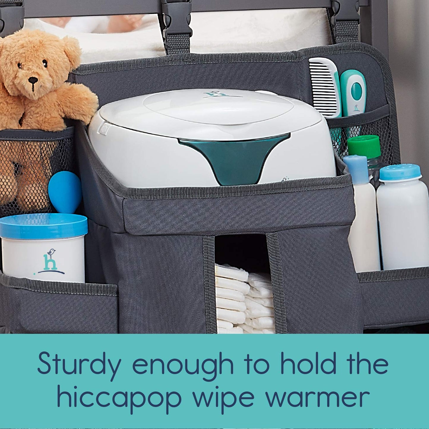 hiccapop Hanging Diaper Organizer for Changing Table and Cribs, Diaper Stacker and Nursery Organizer, Hanging Diaper Caddy Baby Essentials
