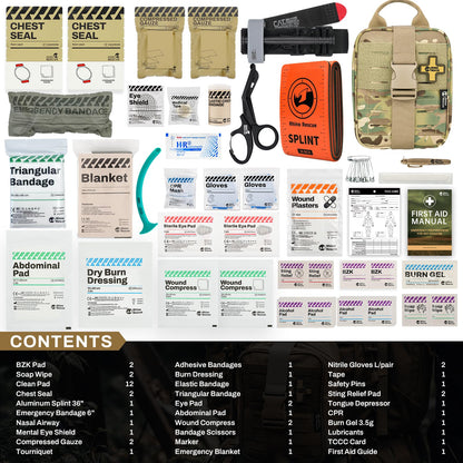 RHINO RESCUE Bundle-IFAK Trauma Kit with C-A-T Tourniquet, Tactical First Aid Kit Molle Pouch for Military+First Aid Splint 36" X 4.3" Orange-Gray