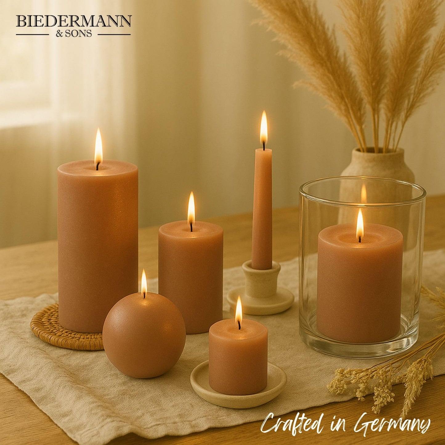 Biedermann & Sons Portobello Beige Round Candles (Set of 4), Unscented Dripless Balls, 2.5" Spheres, 8 Hour Burn, Decorative Set for Mantels and Tabletop Displays