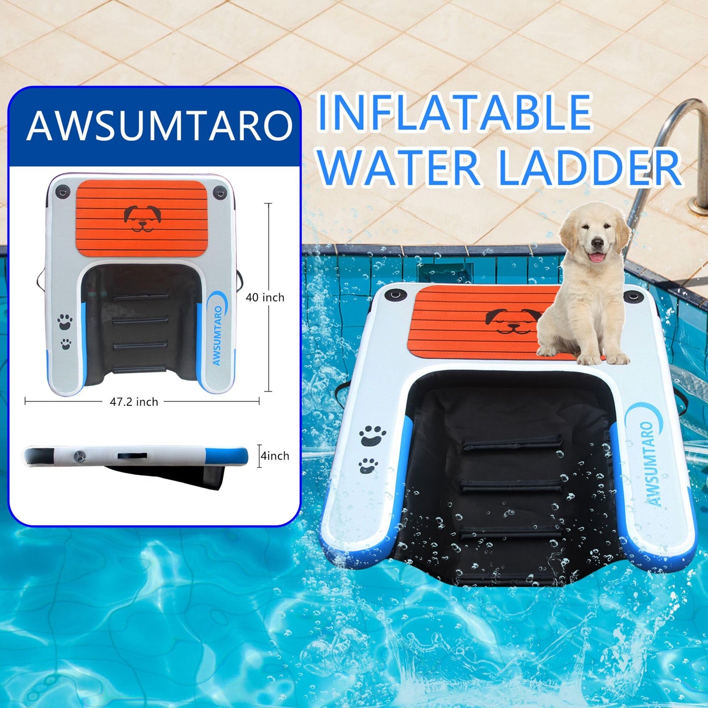 Inflatable Dock, Load-Bearing 200 pounds, Dog pet ramp, Suitable for Swimming Pools, Boat Docks, Lakes, Beach use Water Sports Platform.