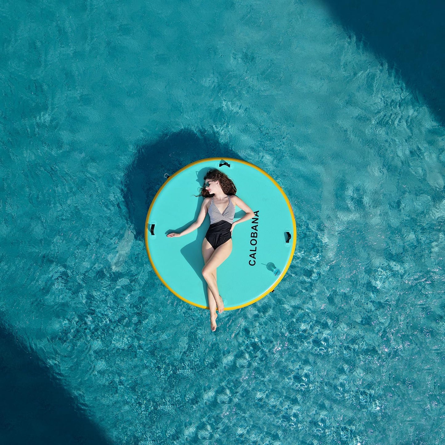 CALOBANA Inflatable Floating Dock Platform, Round Inflatable Floating Island Raft with Portable Storage Carrying Bag for Pool Lake Beach Ocean Party
