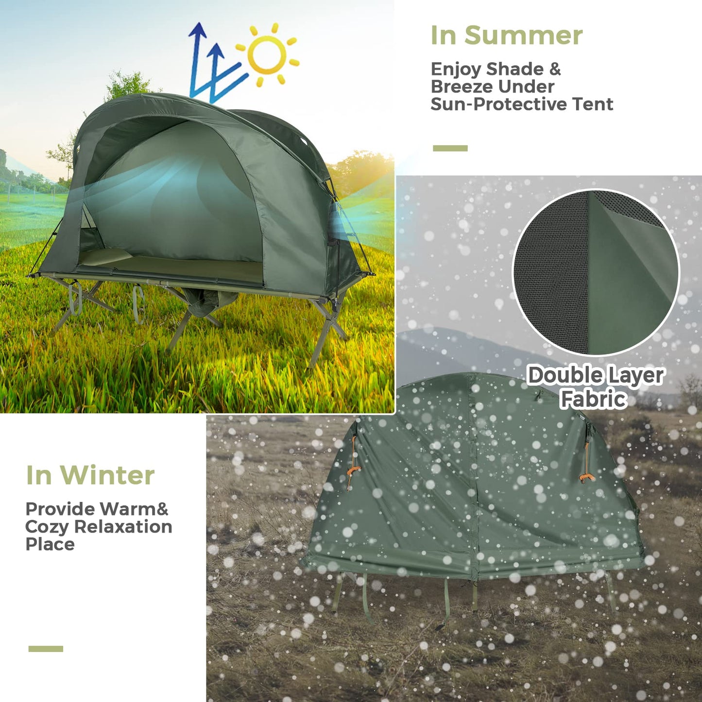 Tangkula 4-in-1 Camping Cot Tent Set, Foldable Off Ground Elevated Tent for 1 Person, Portable with Waterproof External Cover, Air Mattress & Carrying Bag, Ideal for Outdoor Hiking, Camping