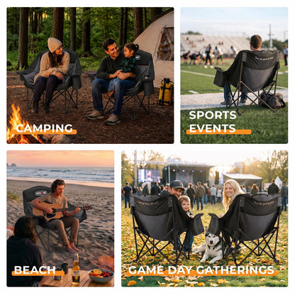 Overmont Oversized XL Camping Chair for Adults - 500lbs Support Heavy-Duty Padded Folding Chair with Side Pocket Cup Holder Cooling Bag for Outdoor Sports Garden Beach Fishing Lawn Black 2pcs