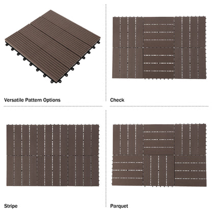 Interlocking Deck Tiles - 30-Pack 11.6-in Wood Plastic Composite All-Weather Outdoor Flooring Balcony Poolside or Patio by Pure Garden (Mocha Brown)