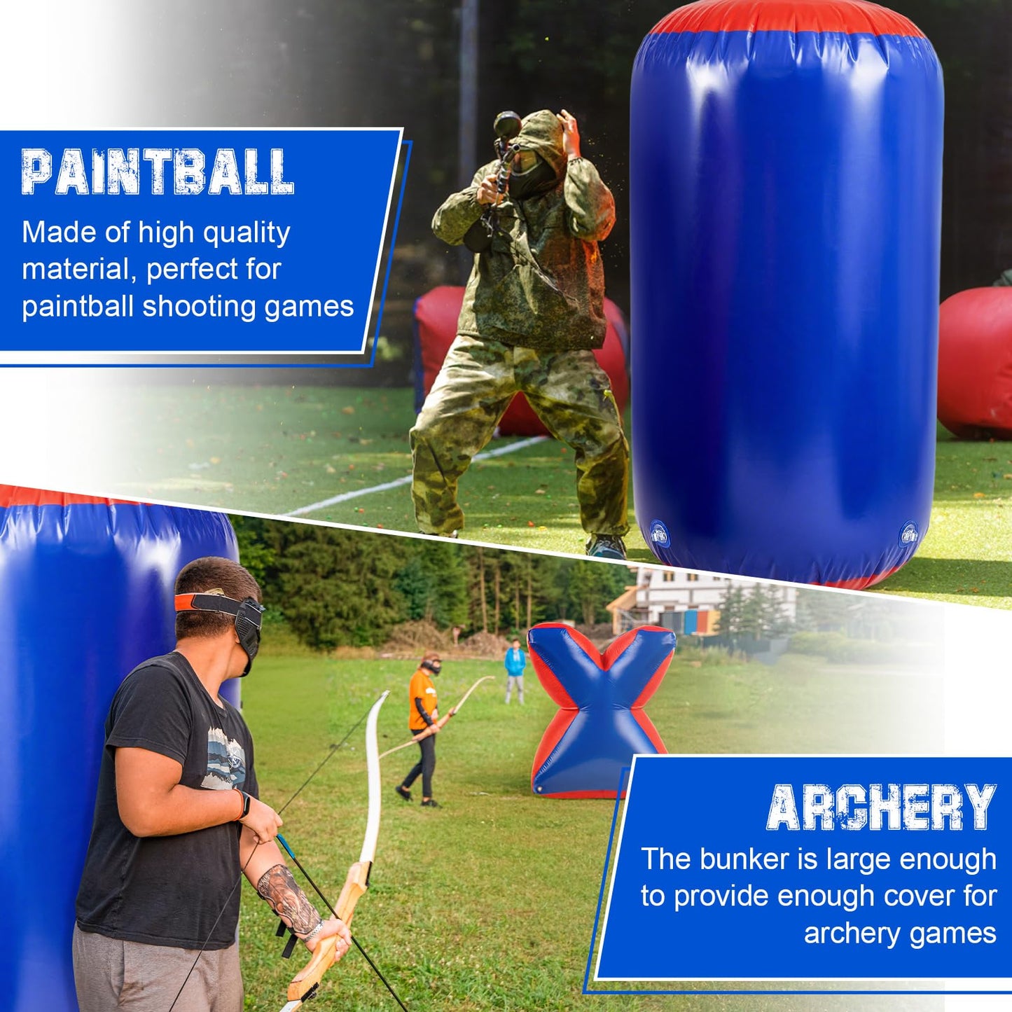 VioraWhite 8 Pcs Inflatable Air Bunker Set Inflatable Obstacles with Pump for Paintball, Airsoft, Archery Tag, Laser Tag, Water Gun, Soft Foam Rifle (Cylindrical Shape)