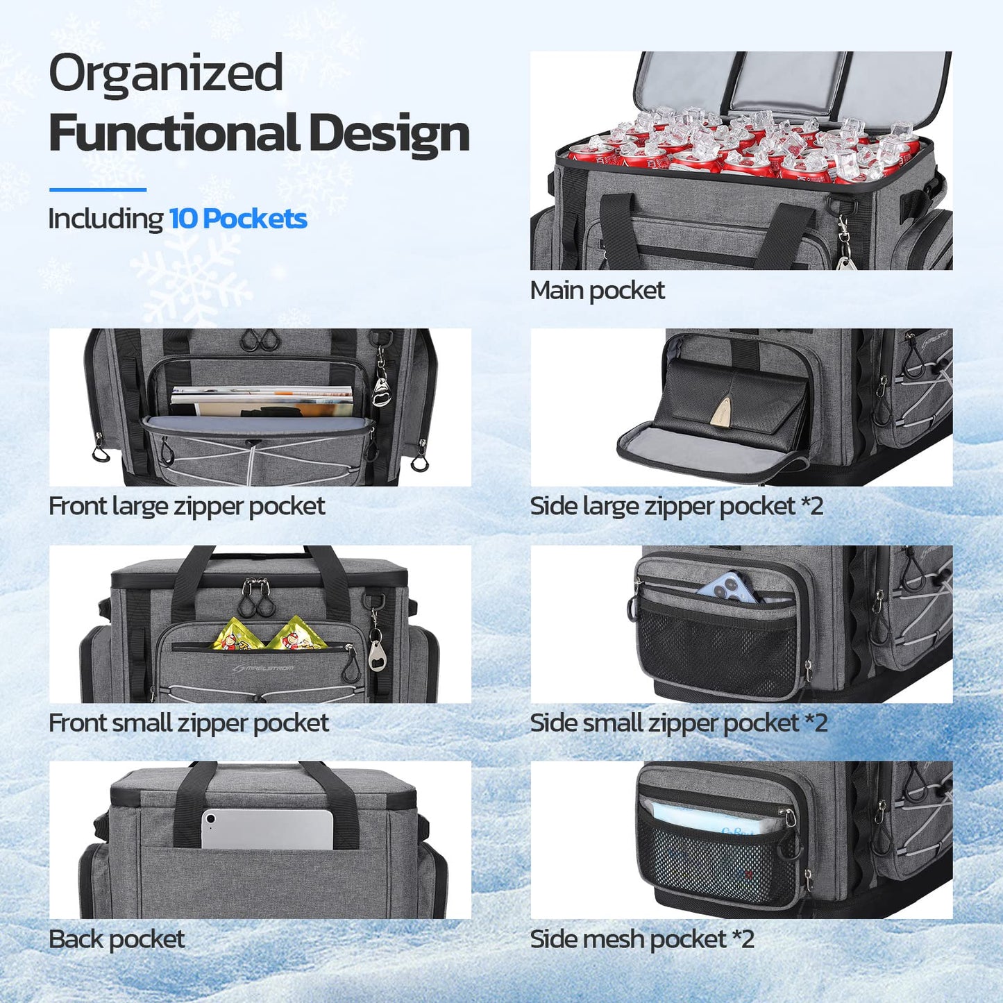 Maelstrom 80 Can Soft Sided Cooler Bag, Insulated Hard-Bottom, Leakproof, Portable, Gray