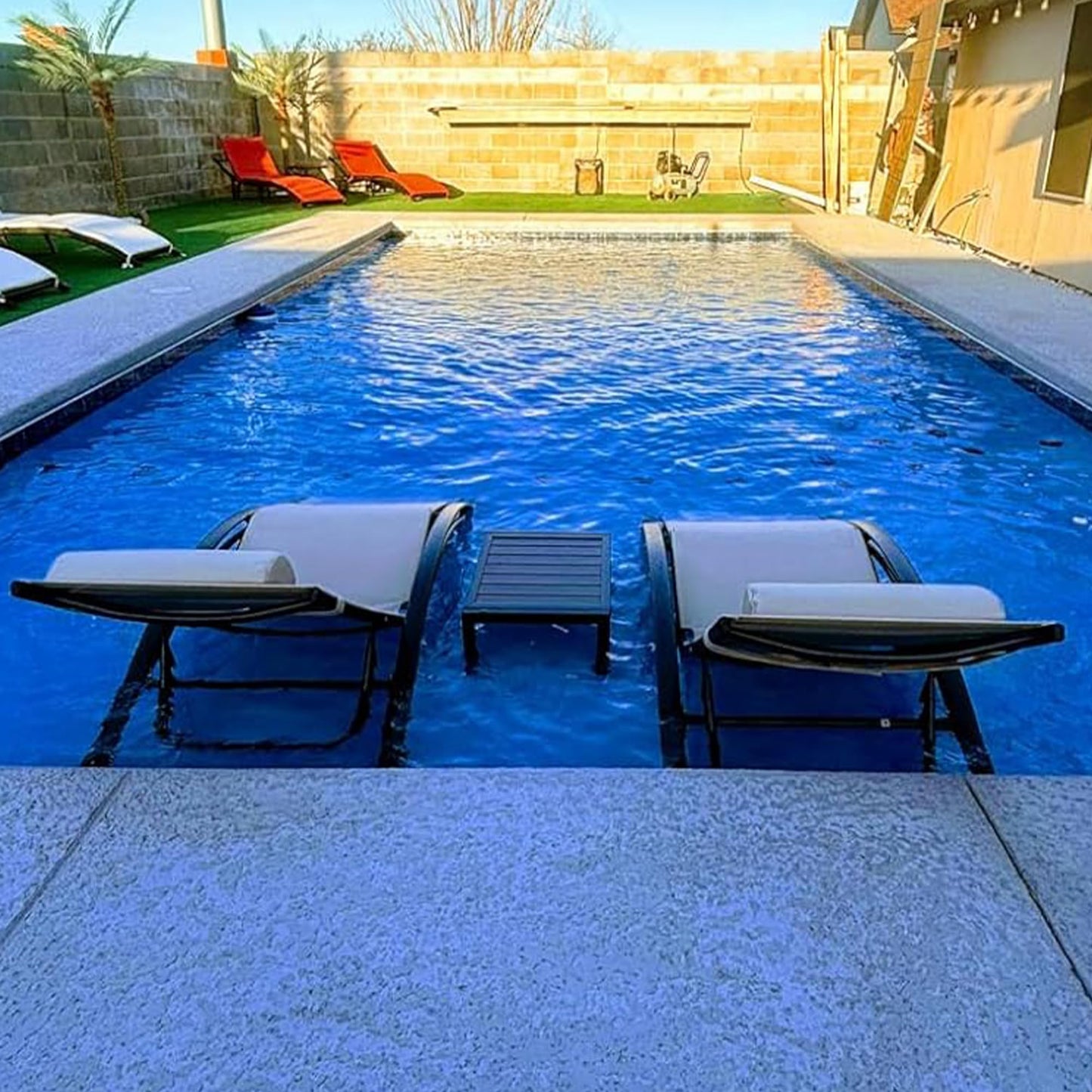 PURPLE LEAF Patio Chaise Lounge Set of 3 Outdoor Lounge Chair Beach Pool Sunbathing Lawn Lounger Recliner Chiar Outside Tanning Chairs with Arm for All Weather, Side Table Included, Beige