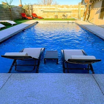 PURPLE LEAF Patio Chaise Lounge Set of 3 Outdoor Lounge Chair Beach Pool Sunbathing Lawn Lounger Recliner Chiar Outside Tanning Chairs with Arm for All Weather, Side Table Included, Beige