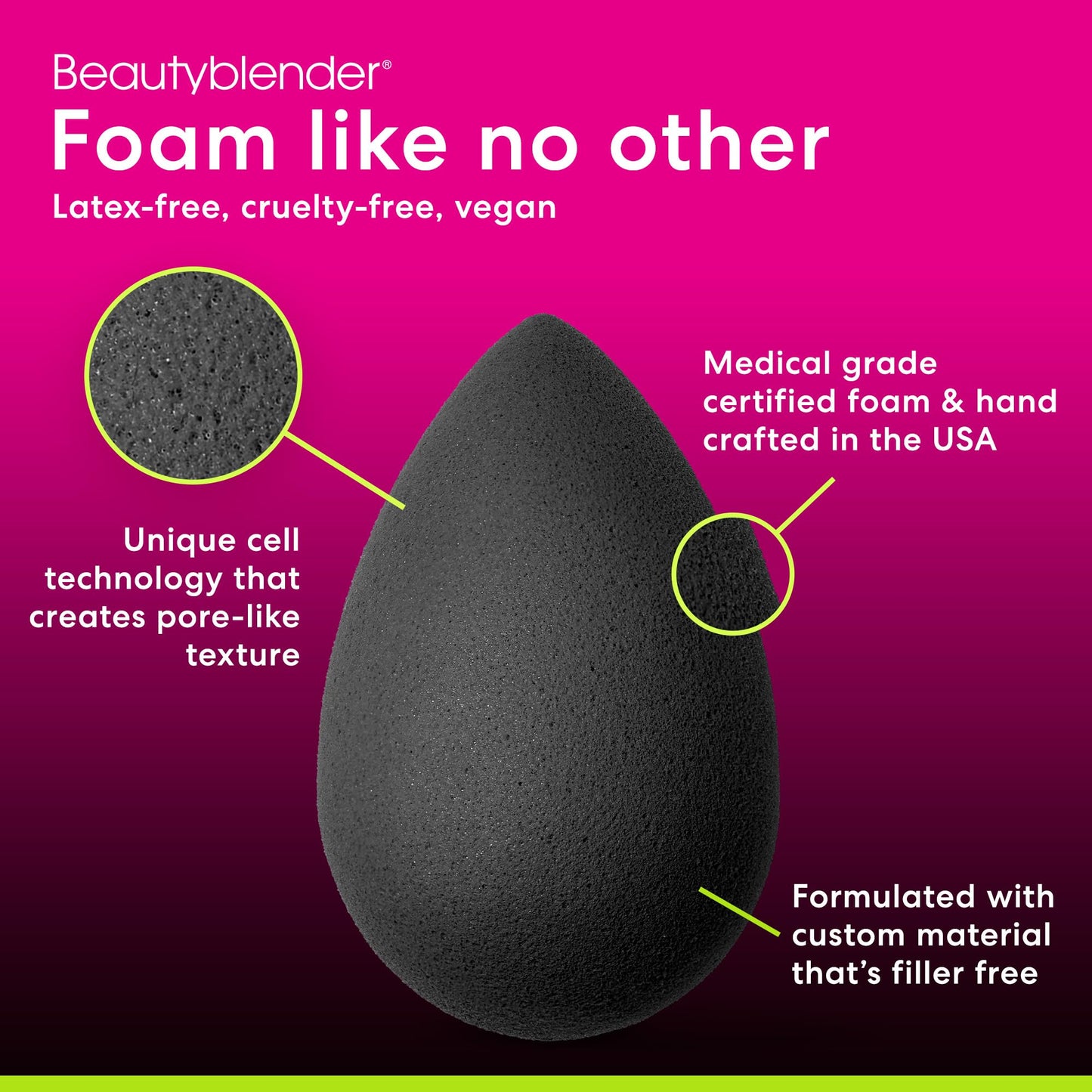 Beautyblender® | Original Pink Beauty Blender Makeup Sponge, Super-Soft Foam Easily Blends Foundations, Powders & Creams, Made in USA, Reusable, Washable, Streak Free Application, Vegan, Cruelty Free
