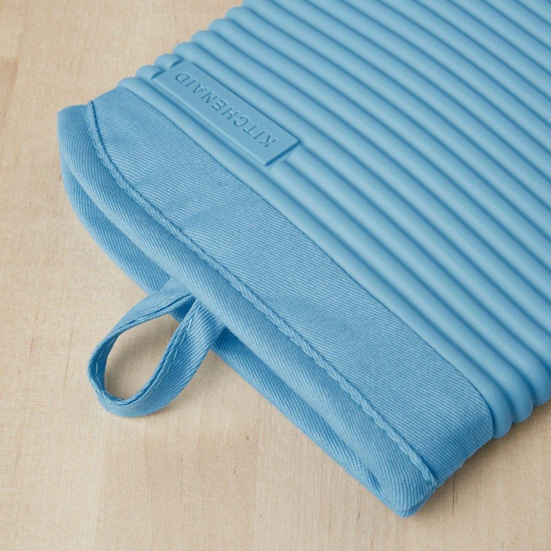 KITCHENAID Ribbed Soft Silicone Oven Mitt 2-Pack Set, 7.5"x13", Blue Velvet