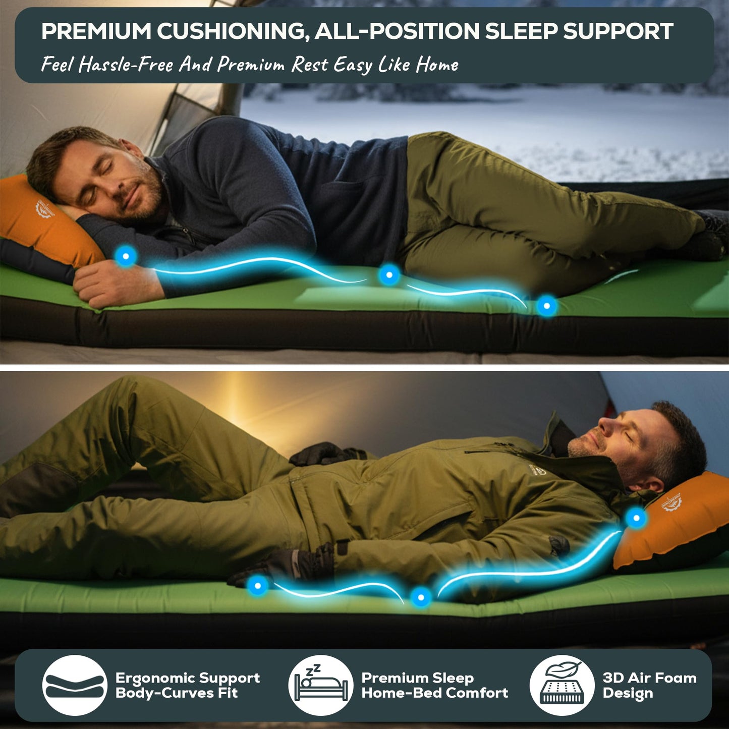 Gear Doctors Artemis 8.3 R-Value Self Inflating Sleeping Pad Camping—Air Mattress Camping—Mattress Pad 4 Season 3D Air Foam 4" Thick Insulated Inflatable Foam Sleeping Mat for Luxury Camp/Car/Cot/Tent