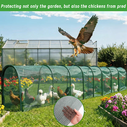 Chicken Runs for Yard,79" & 157" Extra Long Foldable Chicken Tunnels for Outside,All-in-One Kit with Sun Protection Net, Removable Door, Frame & Tools (Green, 315 * 21 * 32 inches)