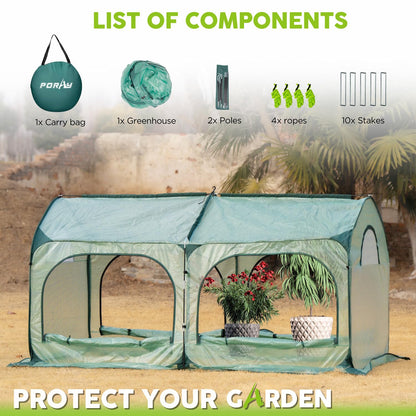 Pop up Greenhouse Tent Cover Tunnel Plant House,Large Gardening Flower Sunshine Room with Mesh Windows,Backyard PE Cover for Cold Frost Protector with Stakes and Rope Guys