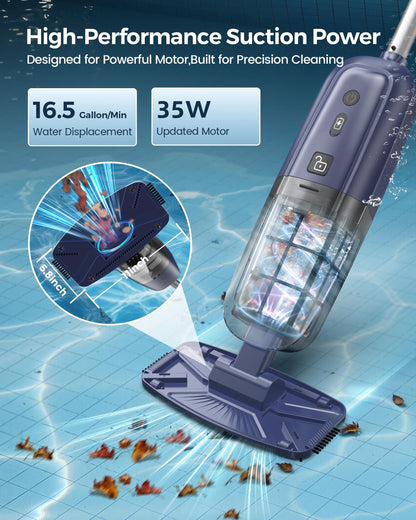 2026 Upgrade Cordless Handheld Pool Vacuum,Pool Vacuum for Above & Inground Pool,Rechargeable Pool Cleaner with Extention Pole,Up to 70-Min Runtime,Ideal for Leaves,Debris,Spas,Hot Tubs,Blue