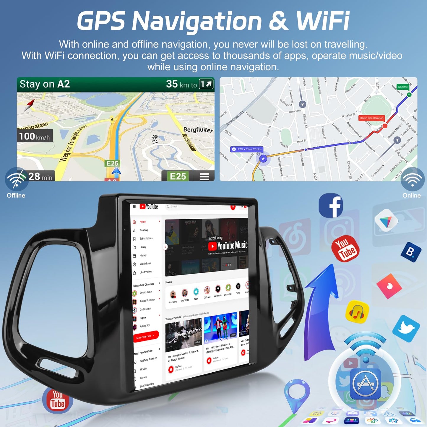 [2+64G] NHOPEEW Car Radio for Jeep Compass 2017 2018 2019 with Wireless Carplay and Android Auto - 9.7 Inch Touch Screen Android Car Stereo - DSP/GPS/WiFi/SWC/Bluetooth + AHD Backup Camera