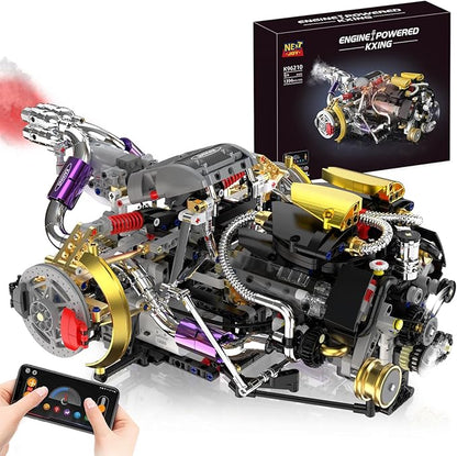 V8 Engine Model Kit that Works 1394 PCS Advanced Collectible Engine Building Block Sets with Lights &amp Spray Exhibited Gift to Adults/Boys 8-14/Home Office Decor