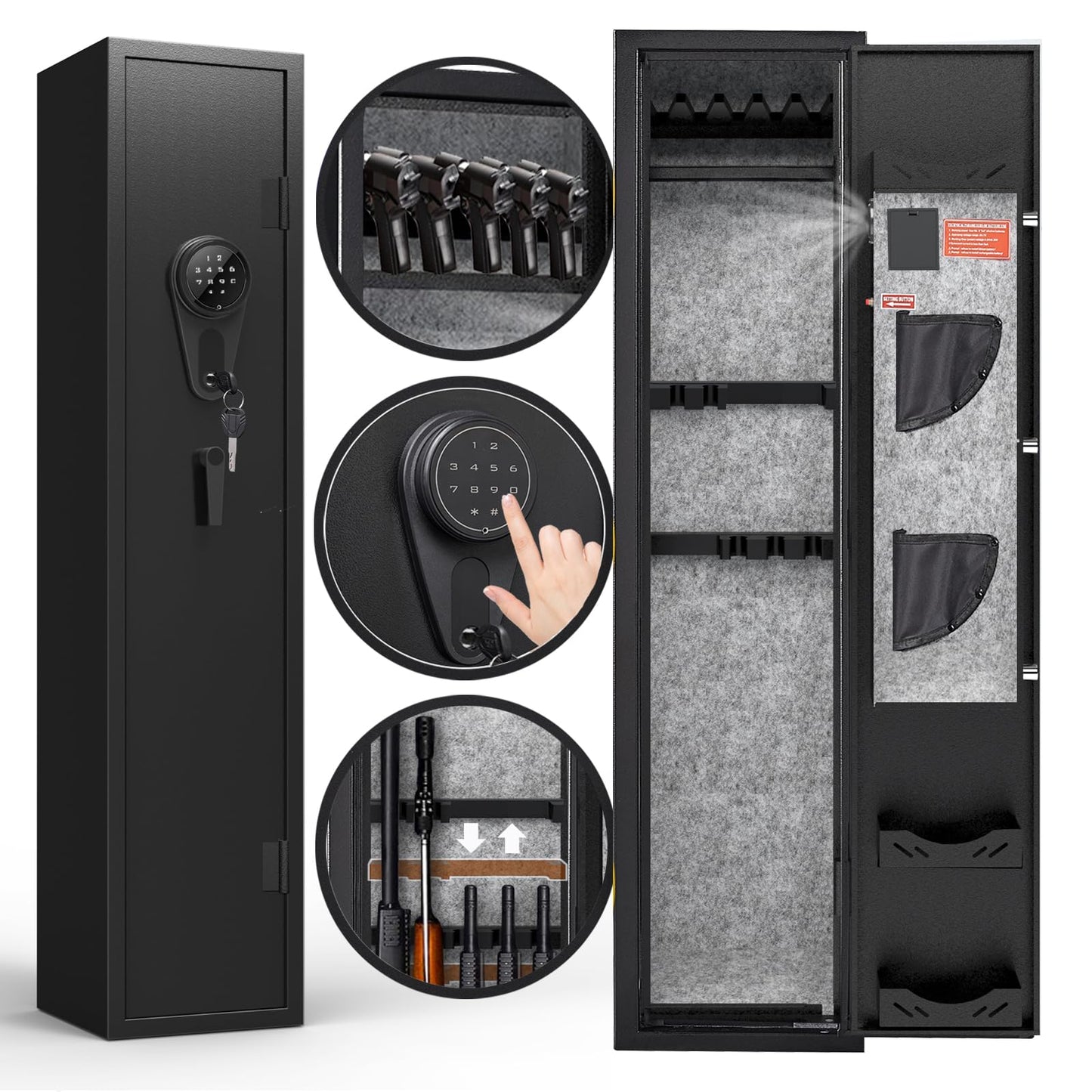 KAER Assembled Gun Safe for Rifles and Pistols with Electronic Lock Steel Gun Cabinet for 3-5 Shotguns 5 Handguns and Ammo Large Rifle Safe for Home Gun Owner with Removable Shelf Gun Rack LED Light