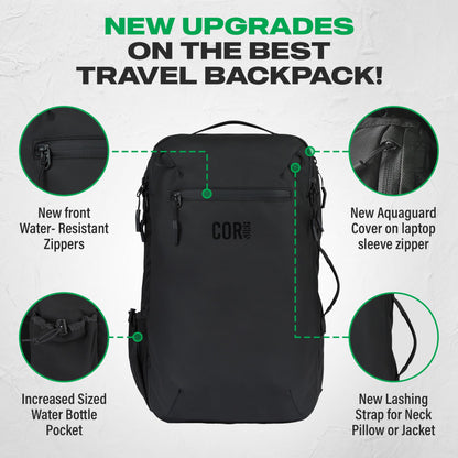 COR Surf Carry On Travel Backpack Bundle | Island Hopper Travel Backpack with Toiletry Bag and Compression Packing Cube Set (28L, Pink)