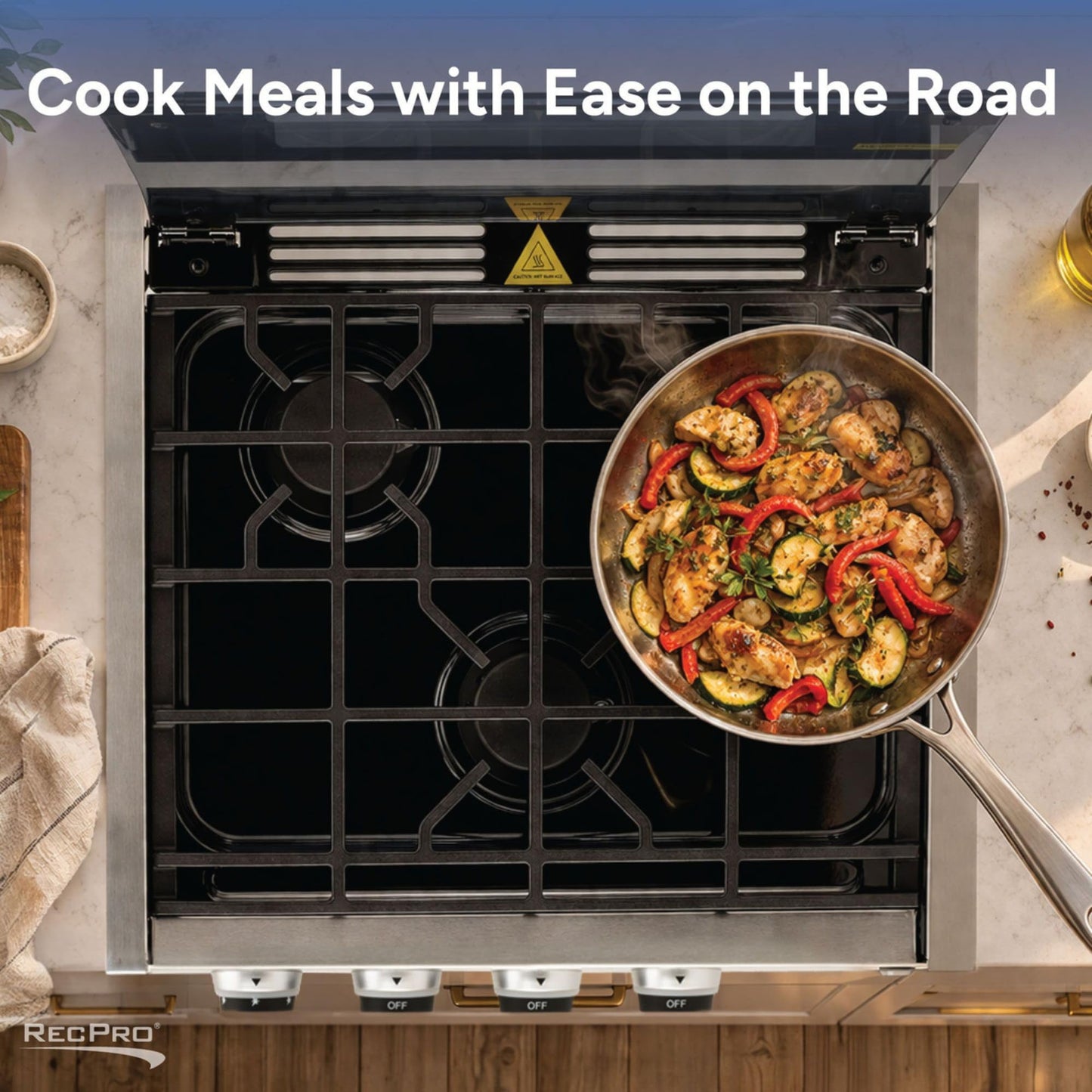 RecPro RV Built In Gas Cooktop | 2 Burner or 3 Burner | RV Cooktop Stove | 6,500 and 8,000 BTU Burners | Cover Included (Stainless Steel, 3-Burner)