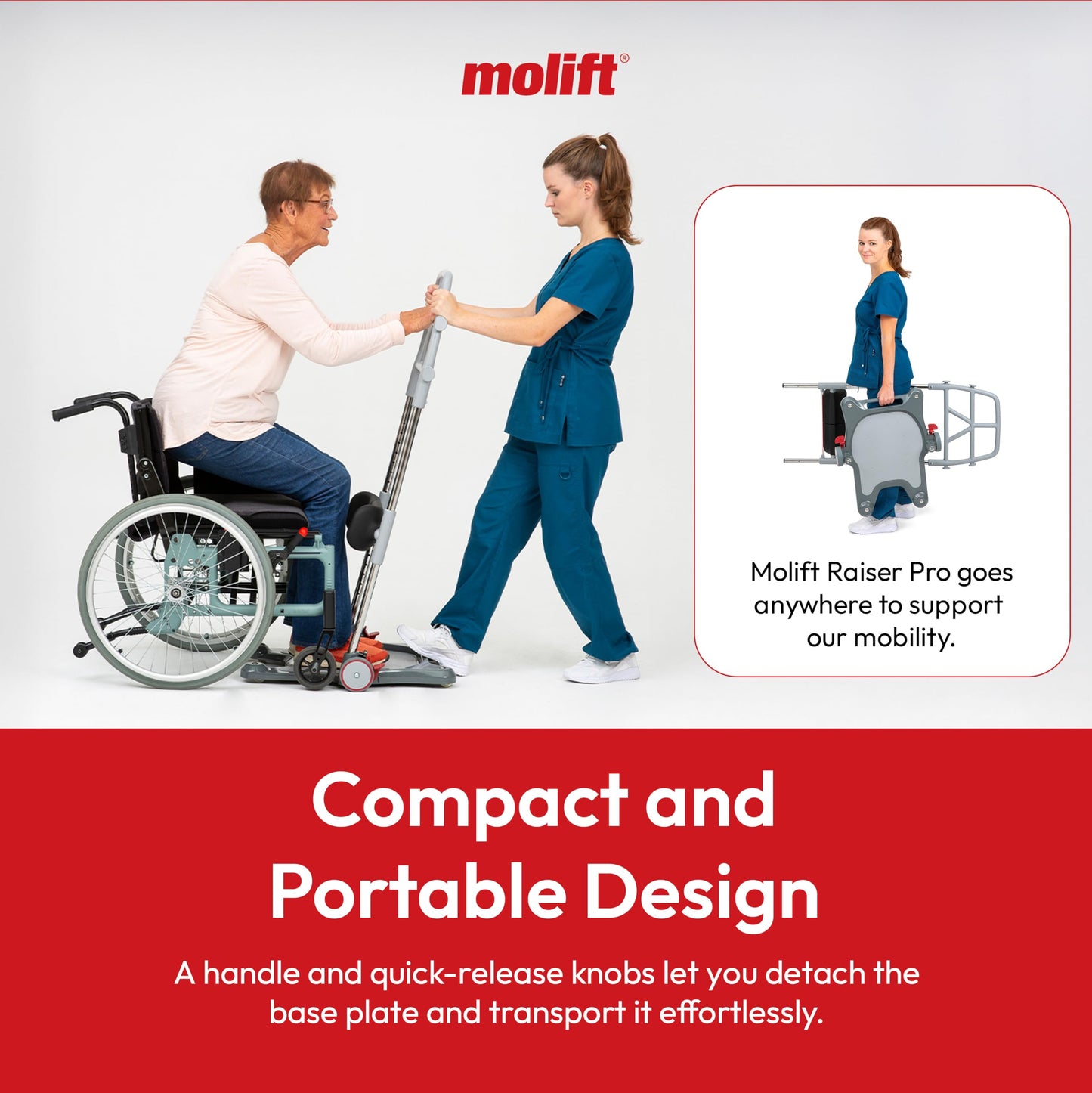Molift Raiser Pro Sit to Stand Lift for Elderly - Portable Stand Assist, Mobility Aid for Seniors & Handicapped - Easy to Use and Ideal Transfer Aid Between Bed, Wheelchair, and Shower Chair