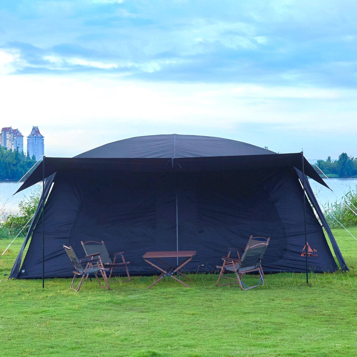 KTT Extra Large Tent 12-14 Person,Family Cabin Tents,2 Rooms,Straight Wall,2 Doors 4 Windows with Mesh,Waterproof,Straight Wall,Big Tent for Outdoor,Picnic,Camping,Gathering(Black)