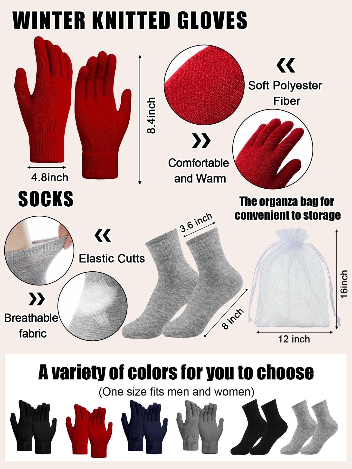 Jamntower 288 Pcs Homeless Care Package Supplies Bulk Winter Hygiene Kit Emergency Blankets Beanies Hat Scarf Glove Sock Organza Bag (4 Colors)