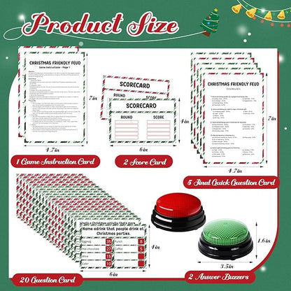 Christmas Friendly Feud Game with 2 Answer Buzzers Holiday Feud Cards for Family Game Night Fun Trivia Quiz for Xmas Party Office Class Groups Team Building