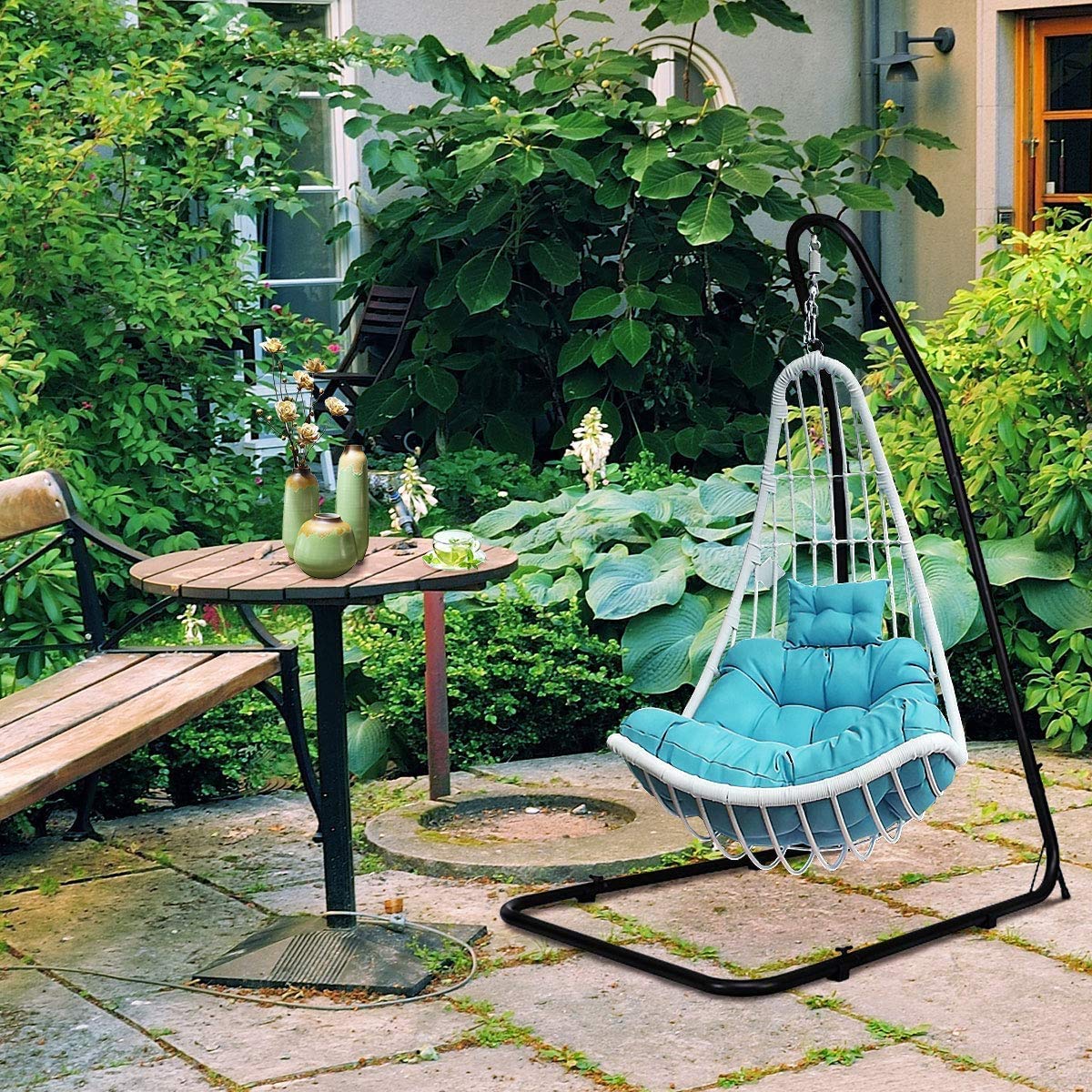 FANTASK Adjustable Hammock Stand, Outdoor Height Adjustable Solid Steel Heavy Duty Stand, Outdoor & Indoor Arc Hanging Hammock Stand for Hammock Air Porch Swing Chair, 75" to 94.5"