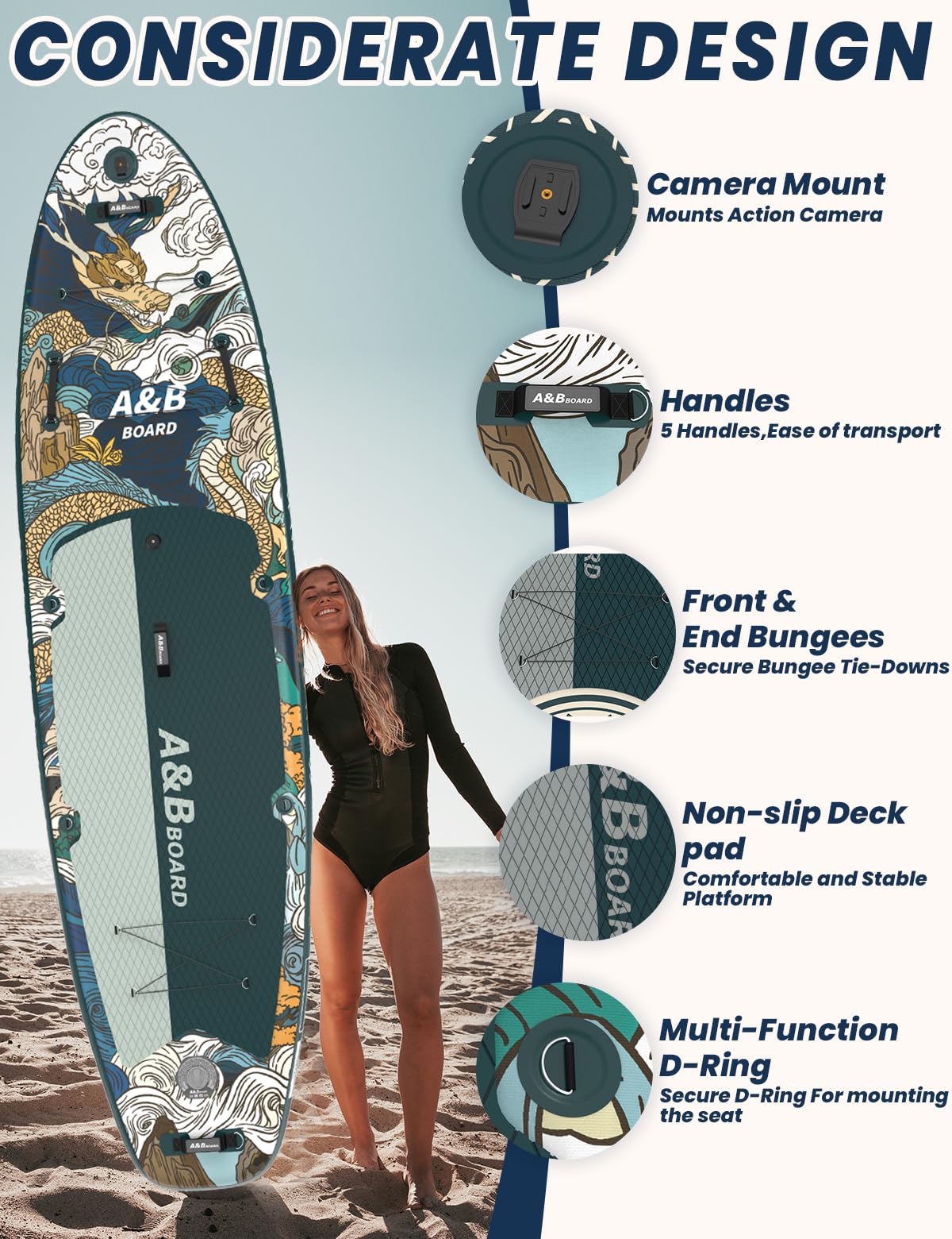 ABBOARD Inflatable Stand Up Paddle Board with Seat - 11 Ft Extra Wide Fishing Paddleboard with Sup Accessories for Beginner Adults Youth