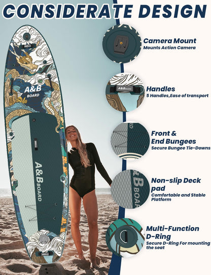 ABBOARD Inflatable Stand Up Paddle Board with Seat - 11 Ft Extra Wide Fishing Paddleboard with Sup Accessories for Beginner Adults Youth
