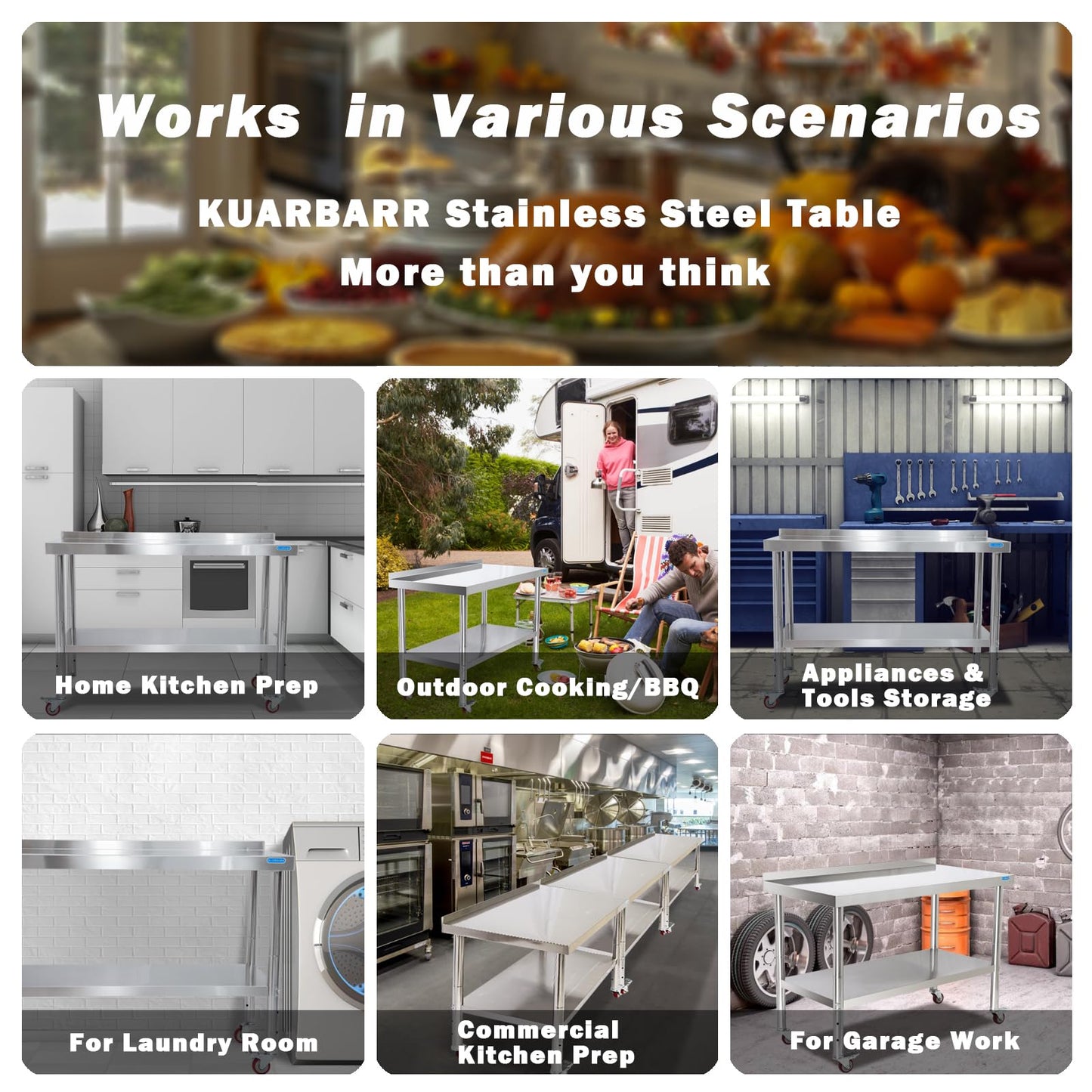 KUARBARR Stainless Steel Table for Prep & Work with Undershelf 24 x 36 Inches NSF Metal Commercial Kitchen Prep Table with Adjustable Under Shelf Worktable for Restaurant Home Outdoor