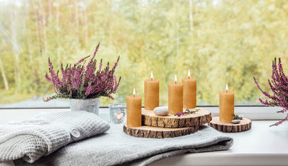 BOLSIUS 4 Pack Yellow Rustic Pillar Candles - 2 X 4 Inches - Premium European Quality - Includes Natural Plant-Based Wax - Unscented Dripless Smokeless 30 Hour Party Décor and Wedding Candles
