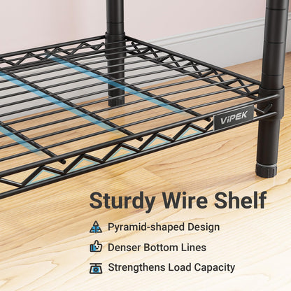 VIPEK R3 Heavy Duty Garment Rack with Lockable Wheels, Portable Rolling Closet with Adjustable Shelves & Hanging Rod & Side Hooks, Compact Space-Saving Storage for Small Apartments/Dorms (Black)