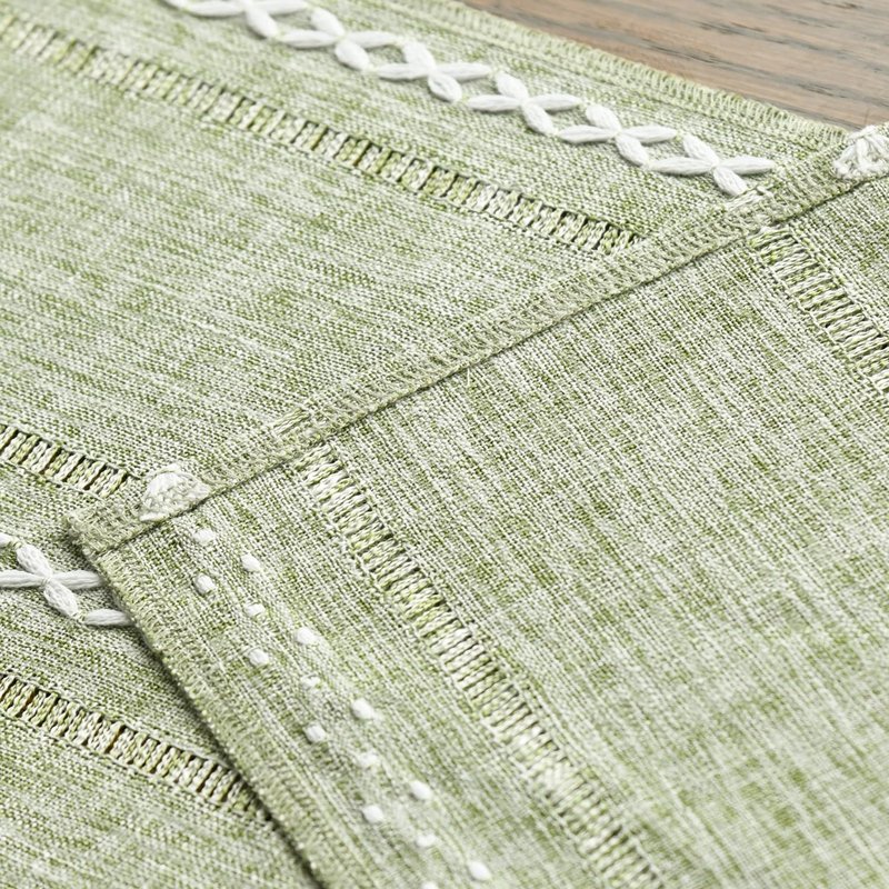 Artoid Mode Sage Green Rustic Cotton Linen Table Runner, Seasonal Embroidered Hollow Kitchen Dining Table Decoration for Home Party Decor 13x36 Inch