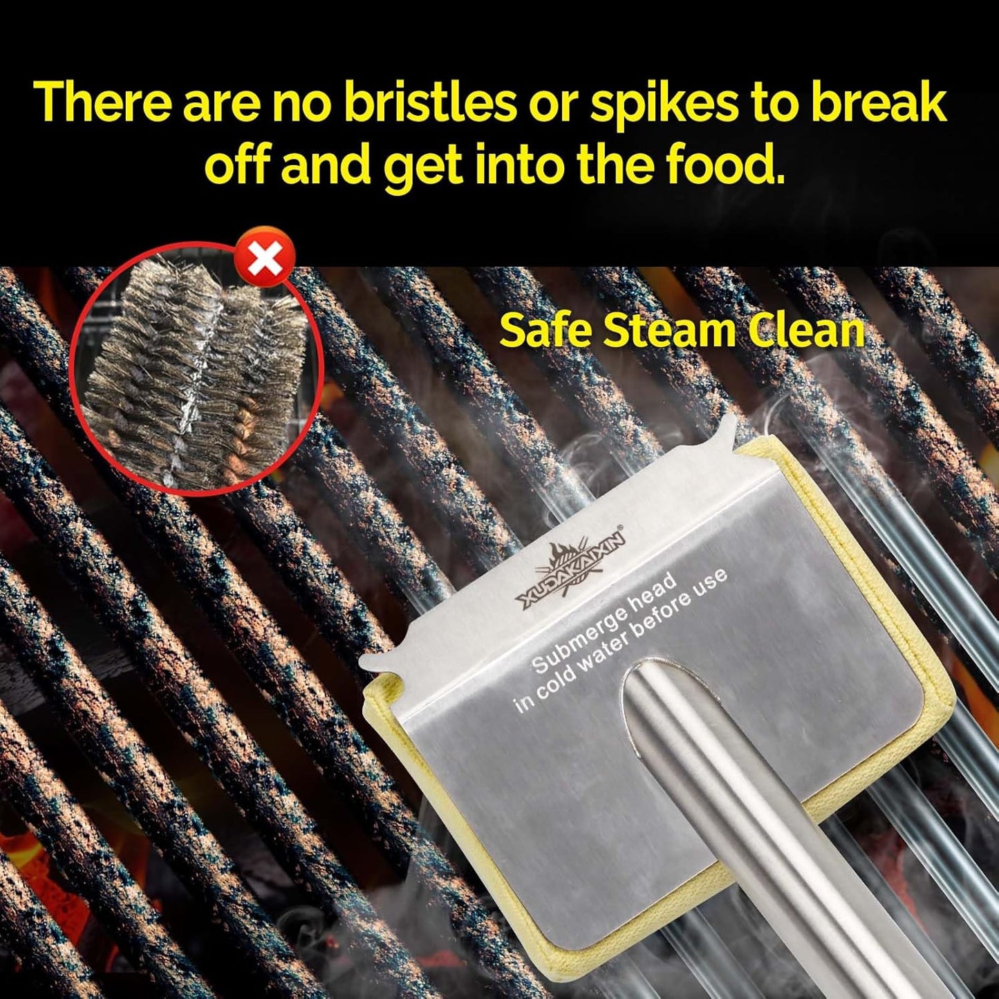 XUDAKAIXIN Grill Brush - Bristle-Free Aramid Fiber Pad for Cast Iron & Stainless Steel Grates | Safe Outdoor BBQ Cleaner