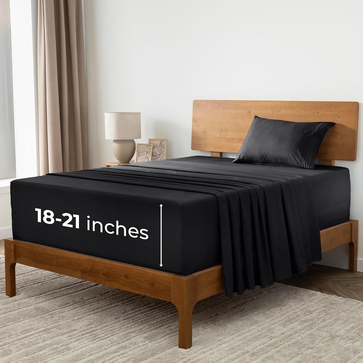 Mellanni Extra Deep Twin XL Sheets - Hotel Luxury Bedding Set | Ultra Soft, Cooling, Stain Resistant (Black)