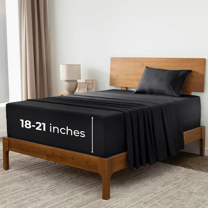 Mellanni Extra Deep Twin XL Sheets - Hotel Luxury Bedding Set | Ultra Soft, Cooling, Stain Resistant (Black)