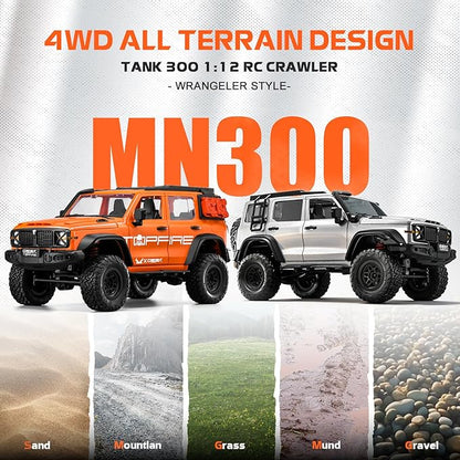 ARRIS 1/12 RC Crawler MN300 RC Rock Crawler 4x4 4WD Off Road Wrangler-Style Truck 2-Speed Transmission Remote Control Car with LED Lights &amp Openable Doors Hobby Grade RTR Toy Vehicle Gifts
