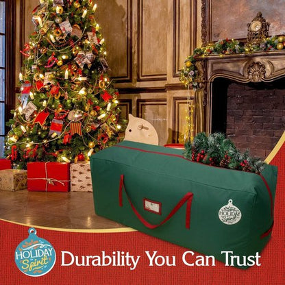 HOLIDAY SPIRIT Heavy Duty Canvas Christmas Tree Storage Bag - Waterproof, Reinforced Handles, Dual Zipper for 9 Ft Tree - 600D Oxford Material, Green