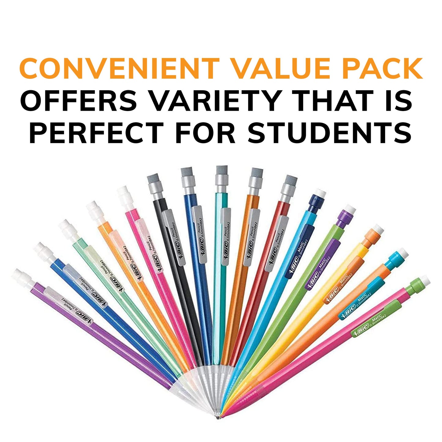 BIC Mechanical Pencil Variety Pack, Number 2 Mechanical Pencils With Erasers, Fine Point (0.5mm), Medium Point (0.7mm) and Thick Point (0.9mm), 60 Count, Bulk Mechanical Pencils for School or Work