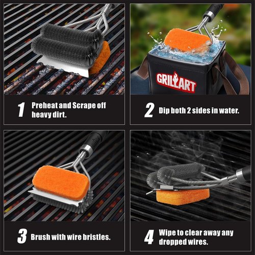 GRILLART Grill Brush - Safe & Powerful Bristle-Free BBQ Cleaner | 18" Scrubber for Gas & Porcelain Grates