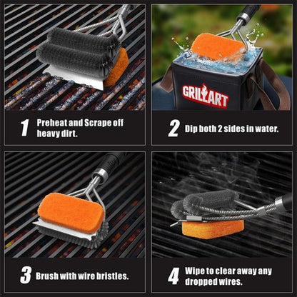 GRILLART Grill Brush - Safe & Powerful Bristle-Free BBQ Cleaner | 18" Scrubber for Gas & Porcelain Grates
