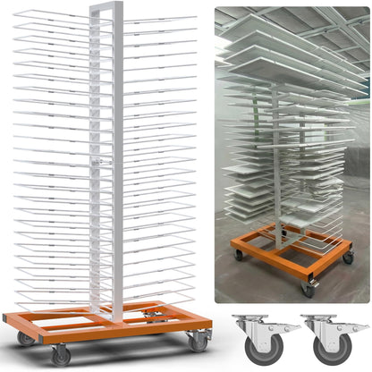 BERPET 50-Shelf Cabinet Door Paint Drying Rack - Heavy Duty Steel Mobile Stand, 1500 LBS Total Capacity (30 LBS/Tier) - Woodworking & Art Studio
