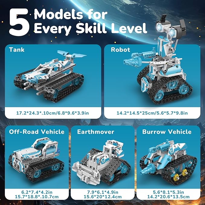 Robot Building Kit with APP/Remote Control STEM Gifts for Boys Age 6-16Technic Coding Robotic Toys for Kids Birthday Buildable 5in1 Models with 720 Pieces