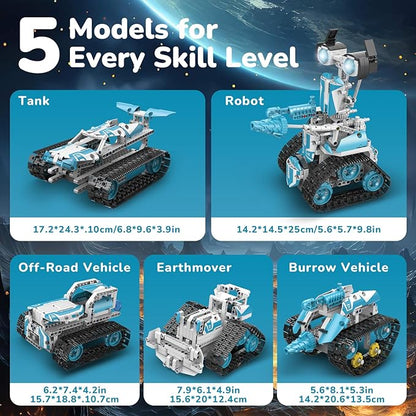 Robot Building Kit with APP/Remote Control STEM Gifts for Boys Age 6-16Technic Coding Robotic Toys for Kids Birthday Buildable 5in1 Models with 720 Pieces