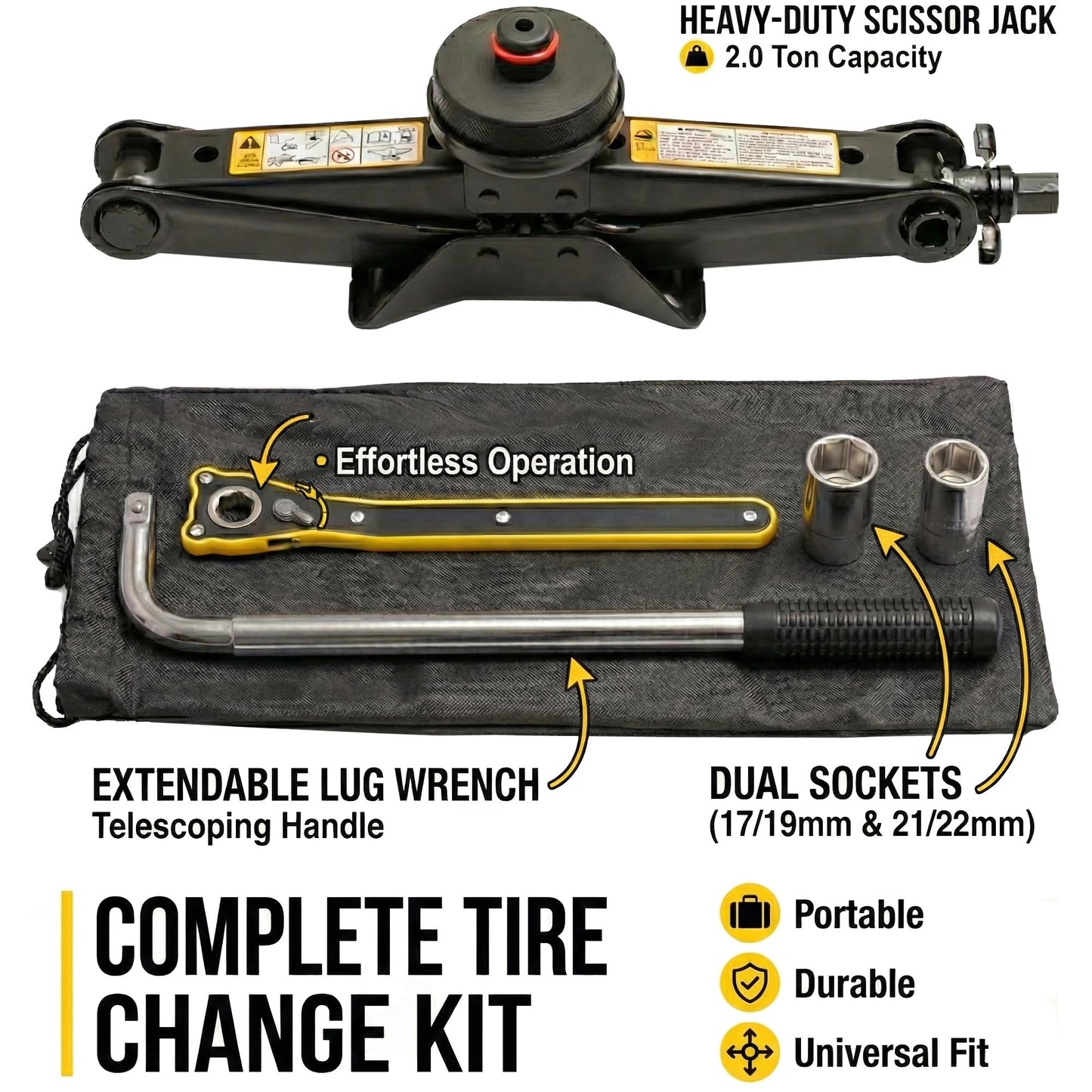 StanceMagic Complete Spare Wheel Tire Kit Fits 2017-2026 Tesla Model 3 Long Range RWD, 18x4 Rim, 125/80R18 Tire, 2 Ton Scissor Jack, Tools, Carrying Bag, Also fits Highland