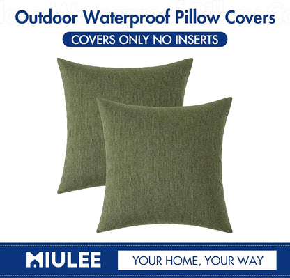 MIULEE Decorative Outdoor Throw Pillow Covers - Waterproof Faux Linen Cushion Cases | 22x22 Inch Dark Green (Pack of 2)