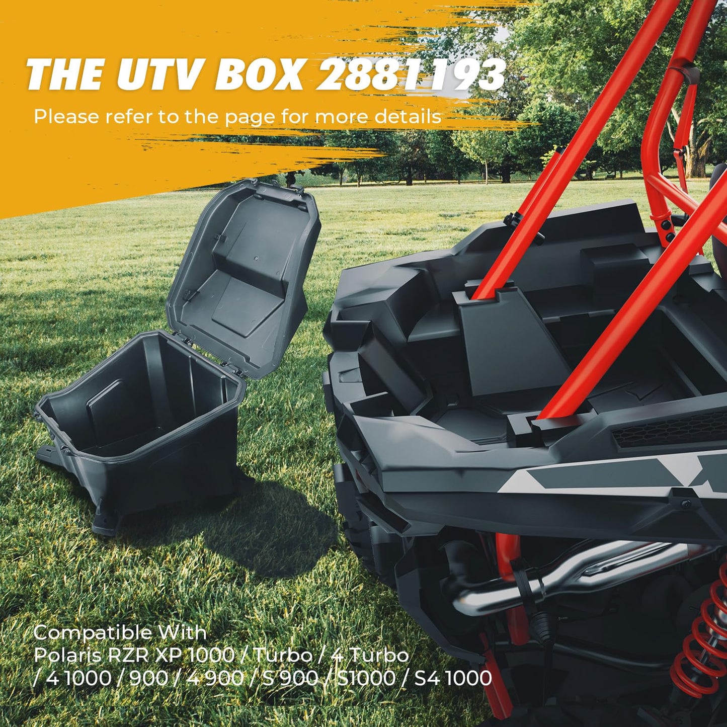 KEMIMOTO UTV Rear Cargo Box 69 QT Storage Box Compatible with Polaris RZR 900 S 1000 XP Turbo S RZR XP 1000 Cargo Bed Box 2881193 Low-Density Polyethylene Cargo Storage Box