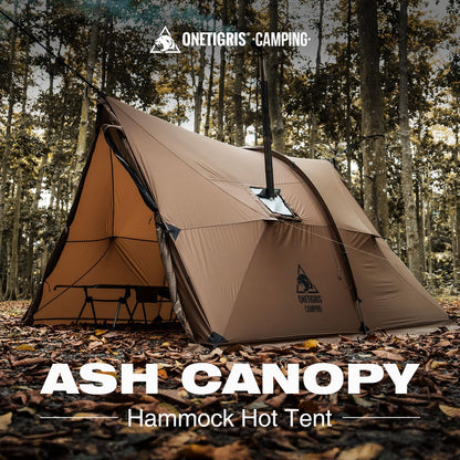 OneTigris ASH Canopy Hammock Hot Tent, Spacious Waterproof Windproof 4 Season Tent with Poles for Camping, Hiking, Bushcrafting, Survivalist, Car Trips (Coyote Brown)